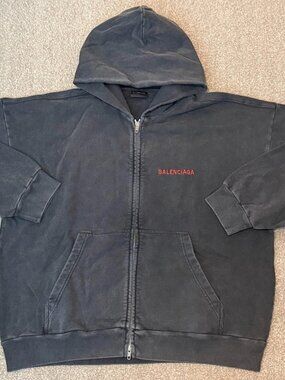 Balenciaga Back Zip Up Hoodie in Dry Fleece faded black sz S